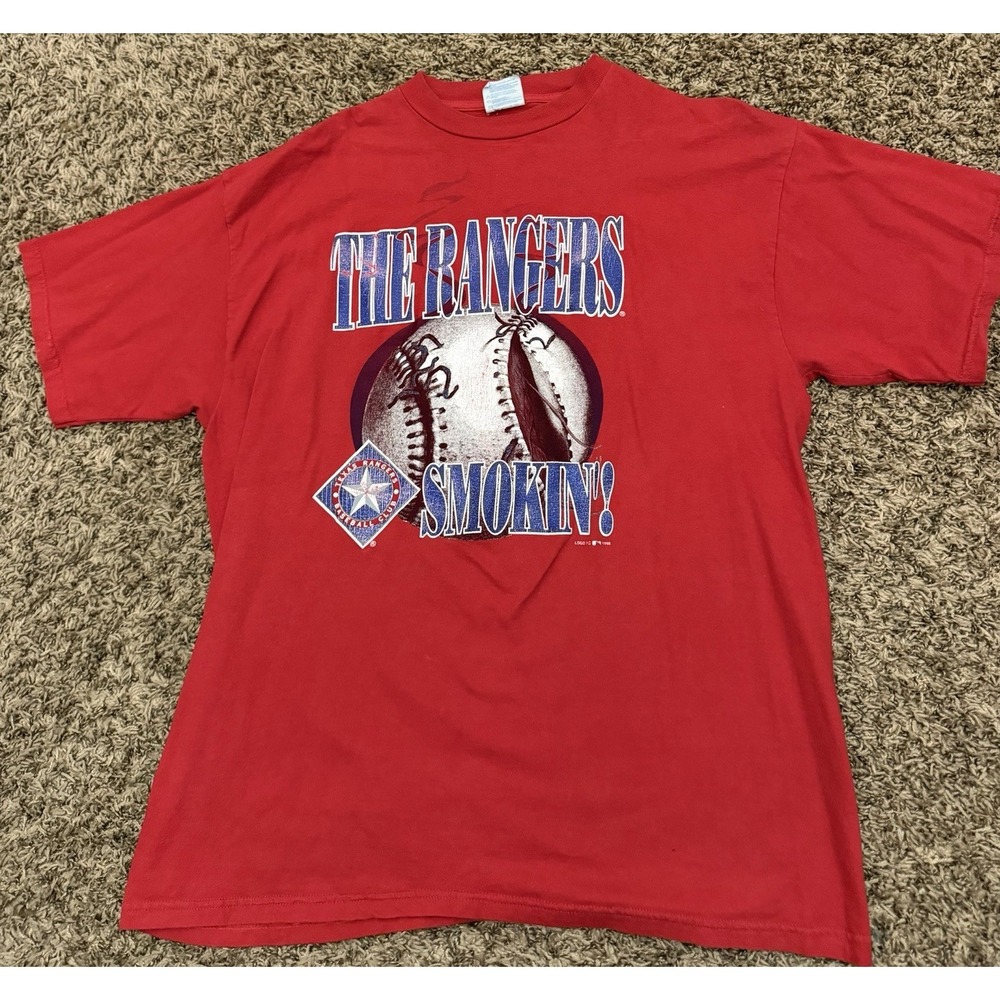 Vintage 90's Logo 7 Texas Rangers Shirt Red MLB Baseball Graphic T-Shirt Mens XL